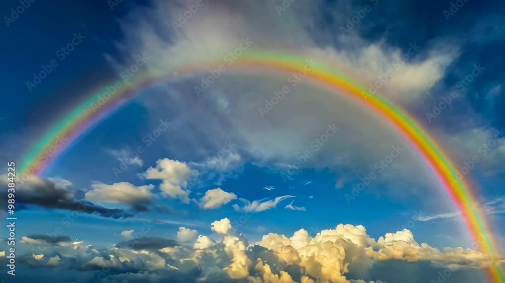 A Stunning Rainbow Arches Across a Clear Blue Sky After a Brief Summer Rainstorm in the Afternoon A Stunning Rainbow Arches Across a Clear Blue Sky After a Brief Summer Rainstorm in the Afternoon