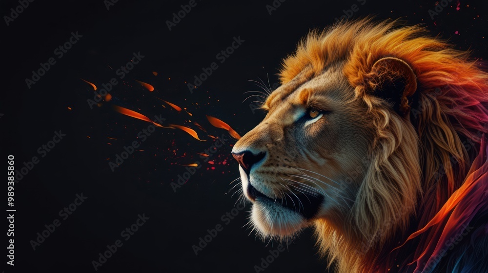 Naklejka premium Majestic Lion with Fiery Mane