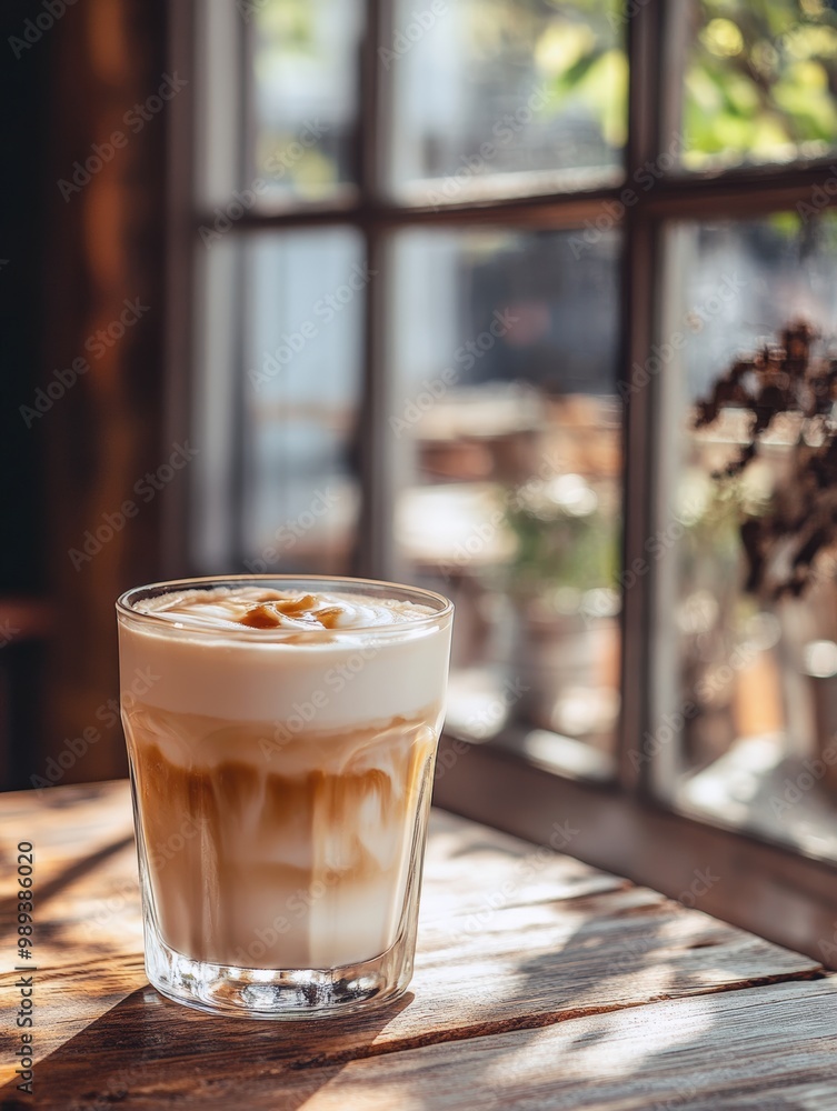iced latte in a glass in a cafe. latte coffee by the window in a cozy cafe. sunlight. minimal background, sun rays with shadows. Copy space. iced latte in a glass in a cafe. latte coffee by the window in a cozy cafe. sunlight. minimal background, sun rays with shadows. Copy space.