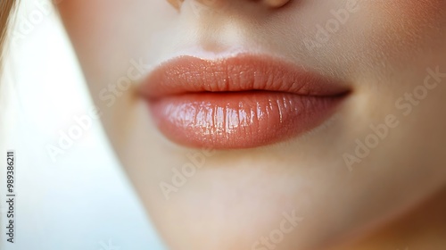 Soft and Healthy Lips Texture Close-Up with Natural Sheen and Plain Background in Natural Lighting