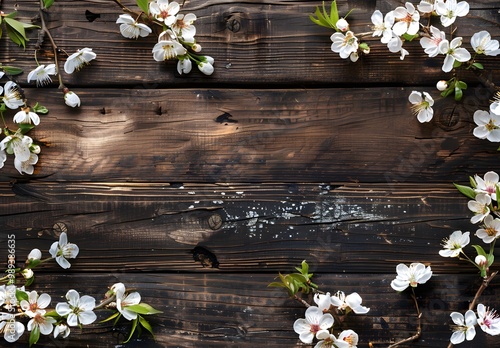 Rustic Wooden Background with White Flowers