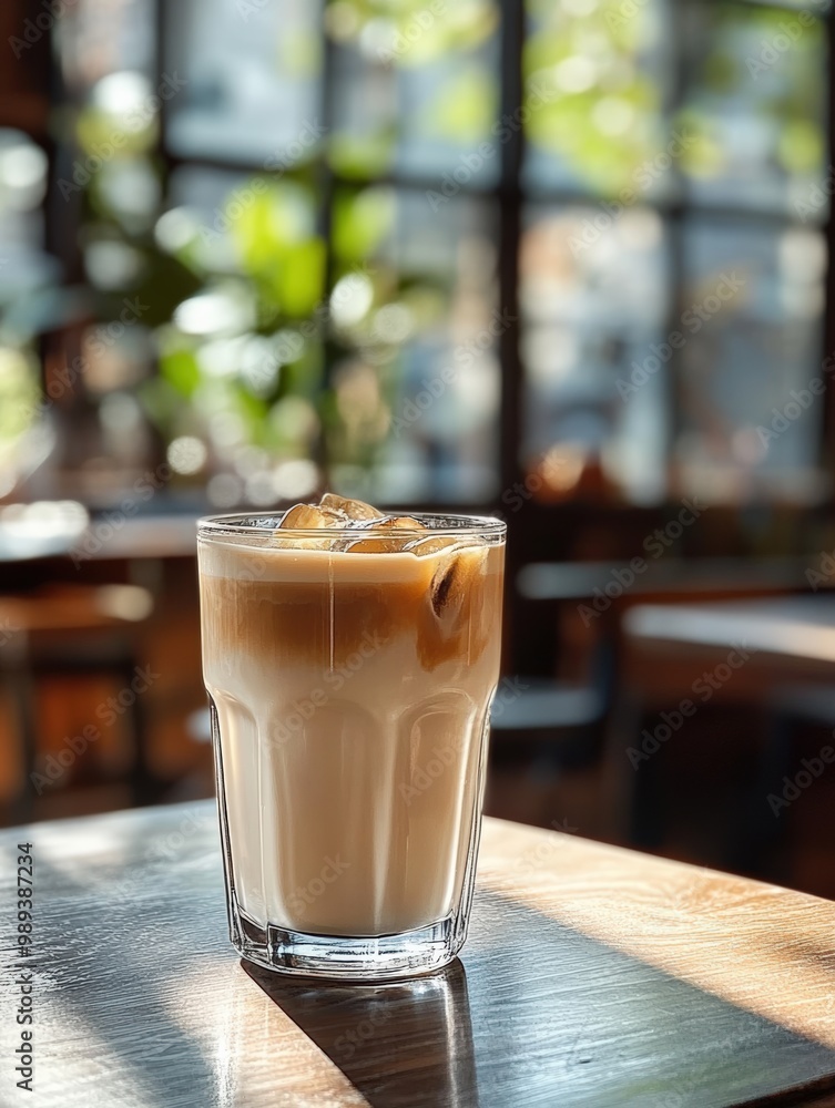 iced latte in a glass in a cafe. latte coffee by the window in a cozy cafe. sunlight. minimal background, sun rays with shadows. Copy space. iced latte in a glass in a cafe. latte coffee by the window in a cozy cafe. sunlight. minimal background, sun rays with shadows. Copy space.