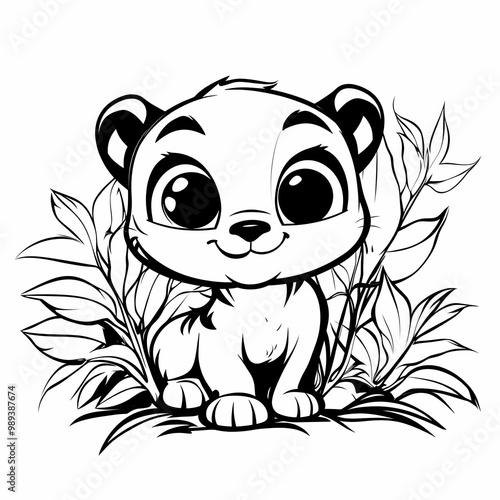 Cute Cartoon Animal Illustration with Big Eyes and Smiling Face