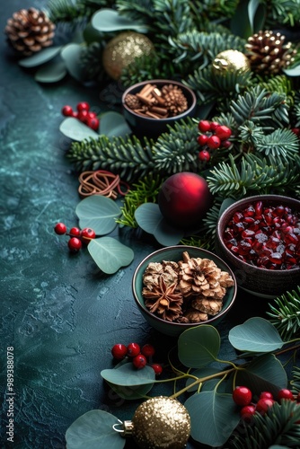 Festive social media template featuring pinecones and decorative elements for seasonal celebration