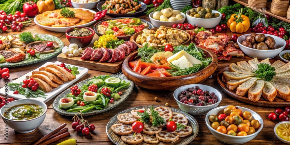 A Festive Table Spread of Appetizers and Treats, Food Photography, Delicious, Appetizers , Food A Festive Table Spread of Appetizers and Treats, Food Photography, Delicious, Appetizers , Food