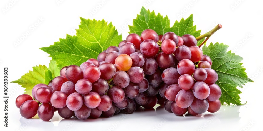 Close-up of Red Grapes with Green Leaves, Isolated on White Background, Fruit, Grapes ,fruit ,grapes Close-up of Red Grapes with Green Leaves, Isolated on White Background, Fruit, Grapes ,fruit ,grapes
