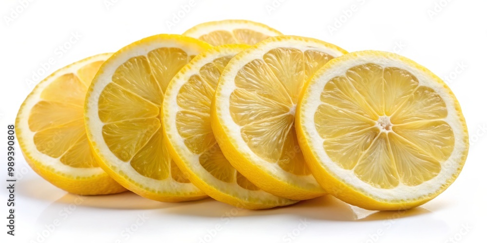 Closeup of Six Lemon Slices, White Background, Citrus Fruit, Refreshing , lemon, citrus Closeup of Six Lemon Slices, White Background, Citrus Fruit, Refreshing , lemon, citrus