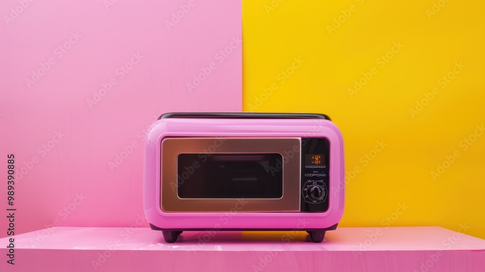 Pink Toaster Oven on Colorful Background Pink Toaster Oven on Colorful Background