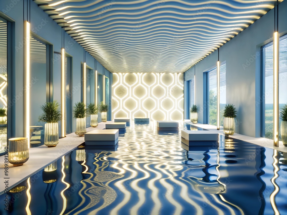 Fototapeta premium Fluid geometric patterns softly transitioning in a peaceful environment