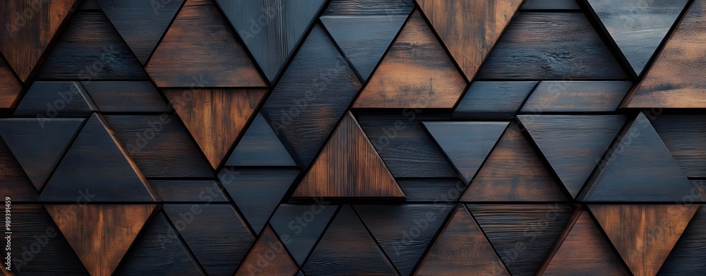 Obraz premium Dark Wood Triangle Pattern Wall - Abstract Geometric Texture