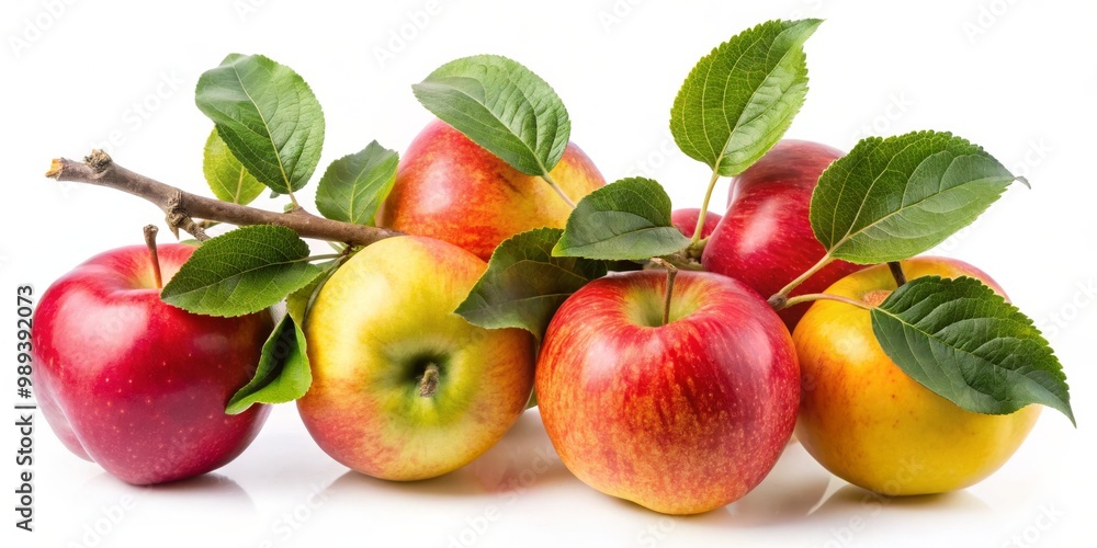 Fresh Red and Yellow Apples with Green Leaves, Fruit, Nature ,apple Fresh Red and Yellow Apples with Green Leaves, Fruit, Nature ,apple
