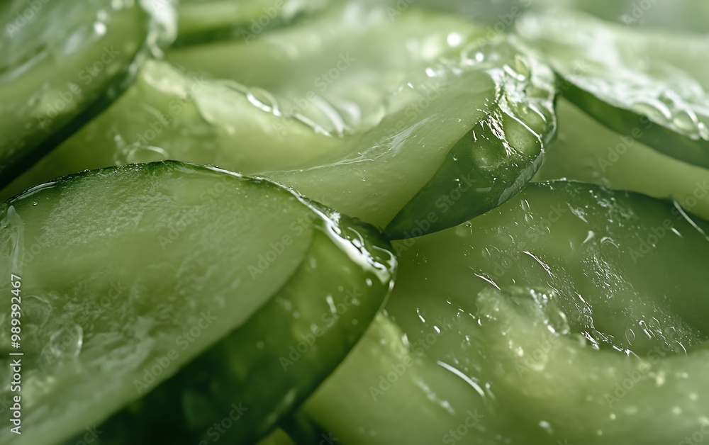 Cool Green Refreshment - Close-up of Freshly Cut Cucumber Slices Cool Green Refreshment - Close-up of Freshly Cut Cucumber Slices