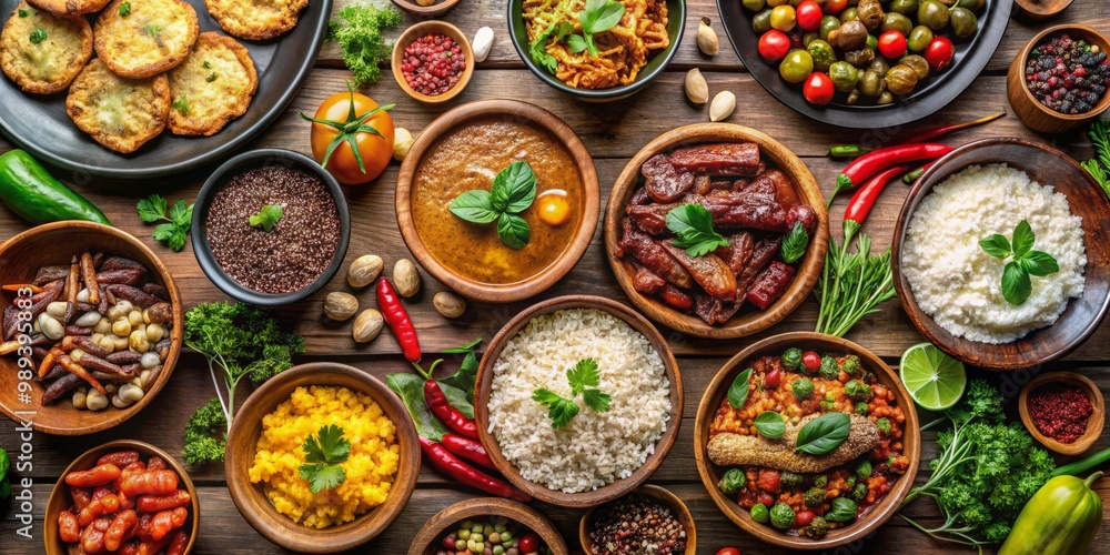 Spicy Indian Food Flatlay with Various Dishes and Herbs,indian food ,food photography Spicy Indian Food Flatlay with Various Dishes and Herbs,indian food ,food photography