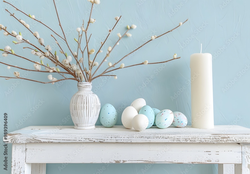 Pastel Easter Eggs & Willow Branches Tabletop Decor Pastel Easter Eggs & Willow Branches Tabletop Decor