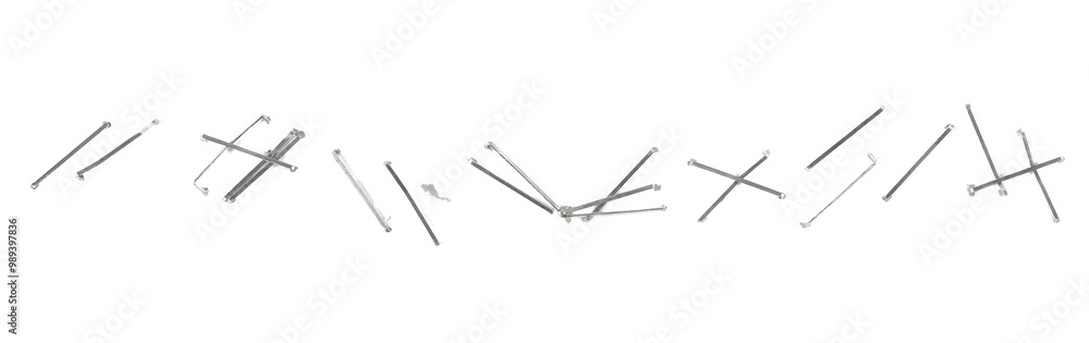 Set staples isolated on white, clipping path, top Set staples isolated on white, clipping path, top