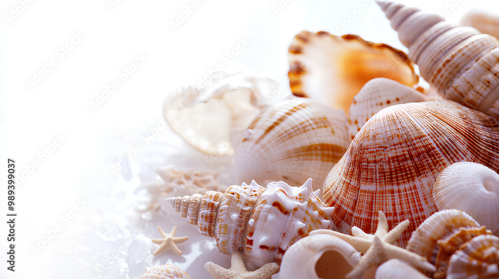 Collection of seashells and starfish on a white background Collection of seashells and starfish on a white background