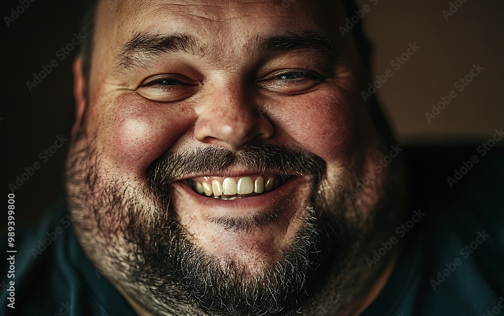 Obraz premium Joyful Close-up: High Detail Portrait of Overweight Person Smiling with Soft Emotions
