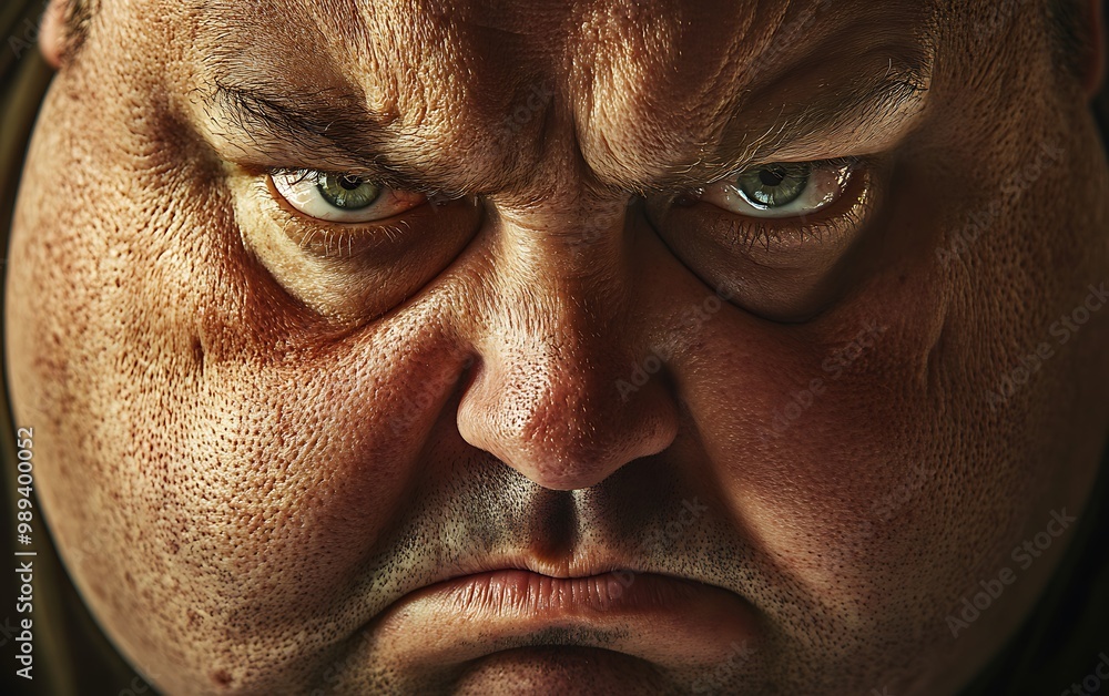 Intense Emotional Close-Up of Overweight Person's Face with Dramatic Lighting in High Definition Intense Emotional Close-Up of Overweight Person's Face with Dramatic Lighting in High Definition