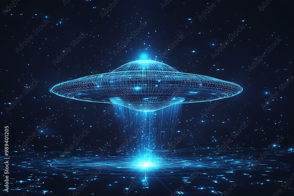Obraz premium UFO at wireframe plexus style with glow