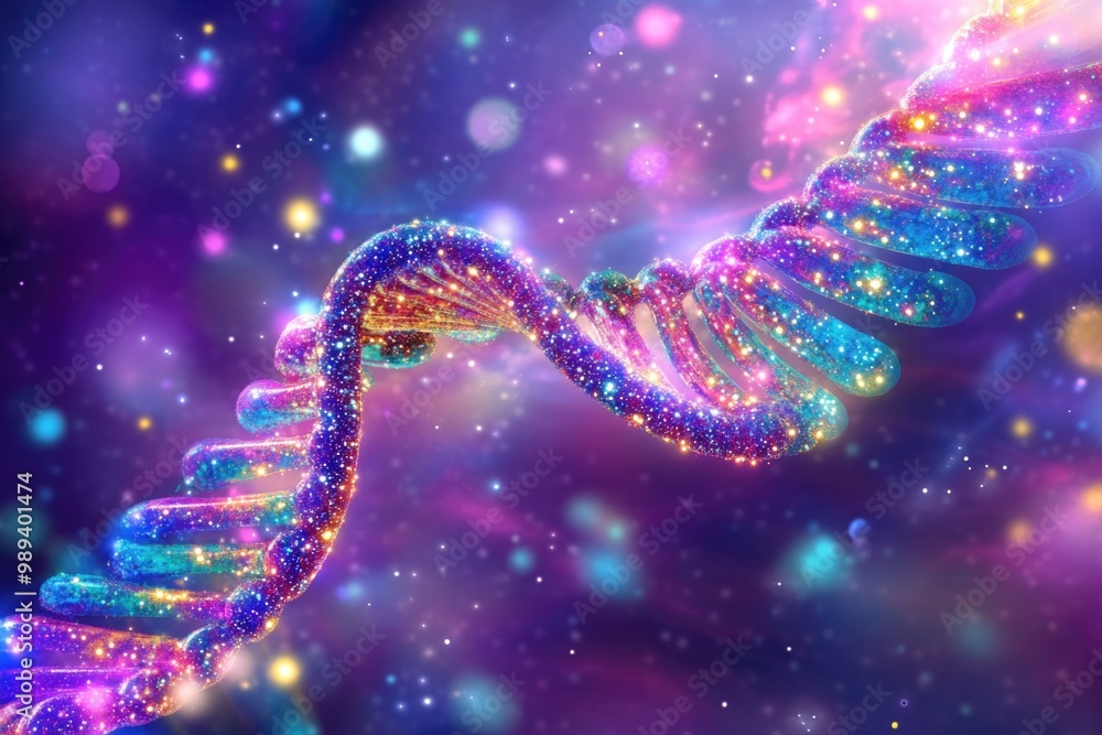 Vibrant dna helix in a cosmic neon galaxy Vibrant dna helix in a cosmic neon galaxy