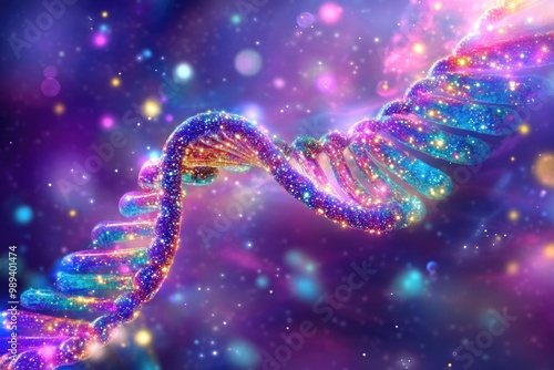 Vibrant dna helix in a cosmic neon galaxy