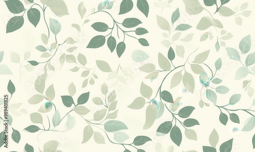 Light gray and light green floral pattern on a light beige background