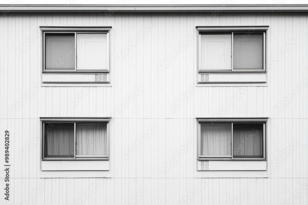 Minimalist white building with four symmetrical windows Minimalist white building with four symmetrical windows