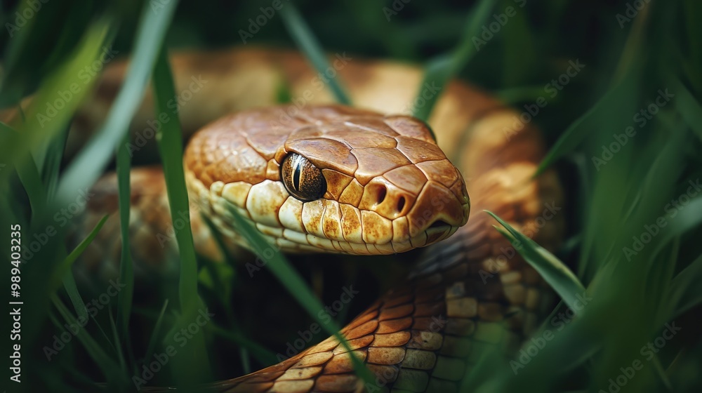 Close-up of a Snake in Lush Green Grass Close-up of a Snake in Lush Green Grass