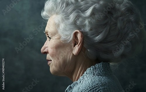 Serene 3D Render of Elderly Woman's Profile with Realistic Texture and Soft Lighting photo