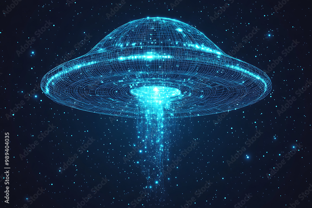 UFO at wireframe plexus style with glow UFO at wireframe plexus style with glow