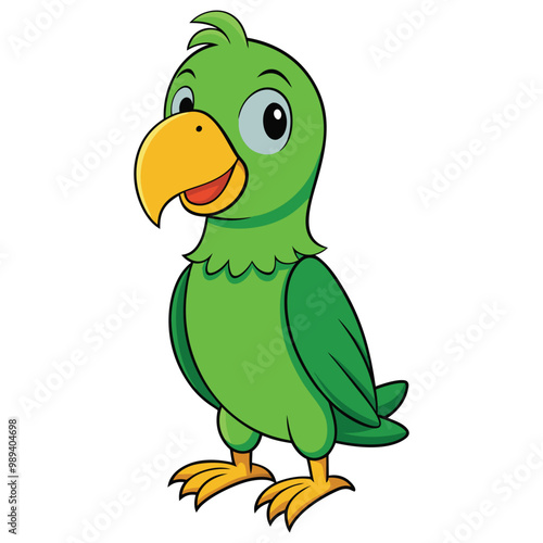 Cartoon green parrot isolated on white background