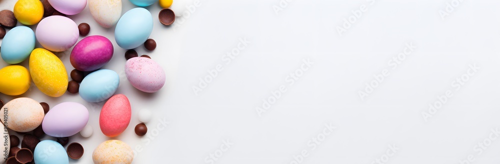 Colorful Easter Eggs and Candy on White Background Colorful Easter Eggs and Candy on White Background