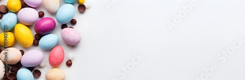 Colorful Easter Eggs and Candy on White Background