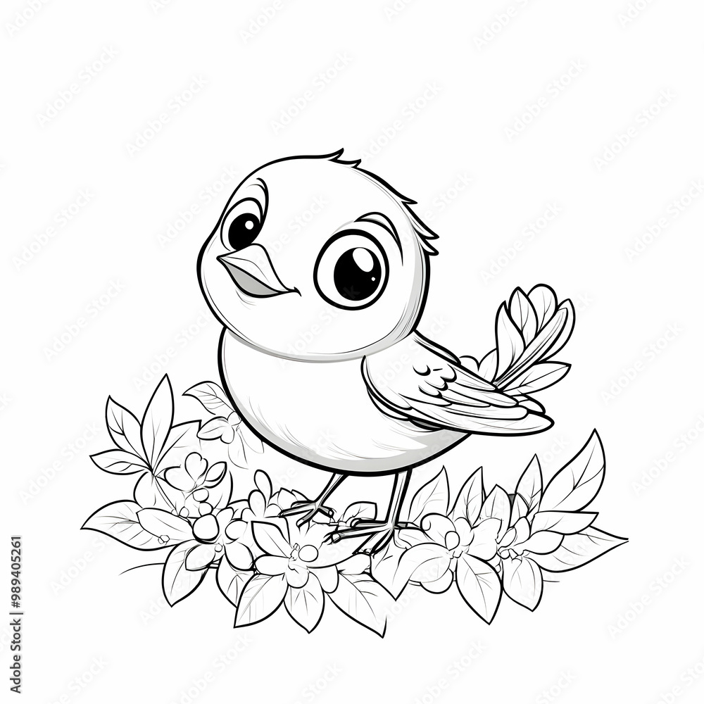 Cute Cartoon Bird with Flowers Illustration Cute Cartoon Bird with Flowers Illustration