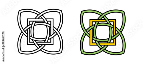 Square Flower Celtic Style Interlocking Intertwined Knot Decorative Ornament Vector Illustration