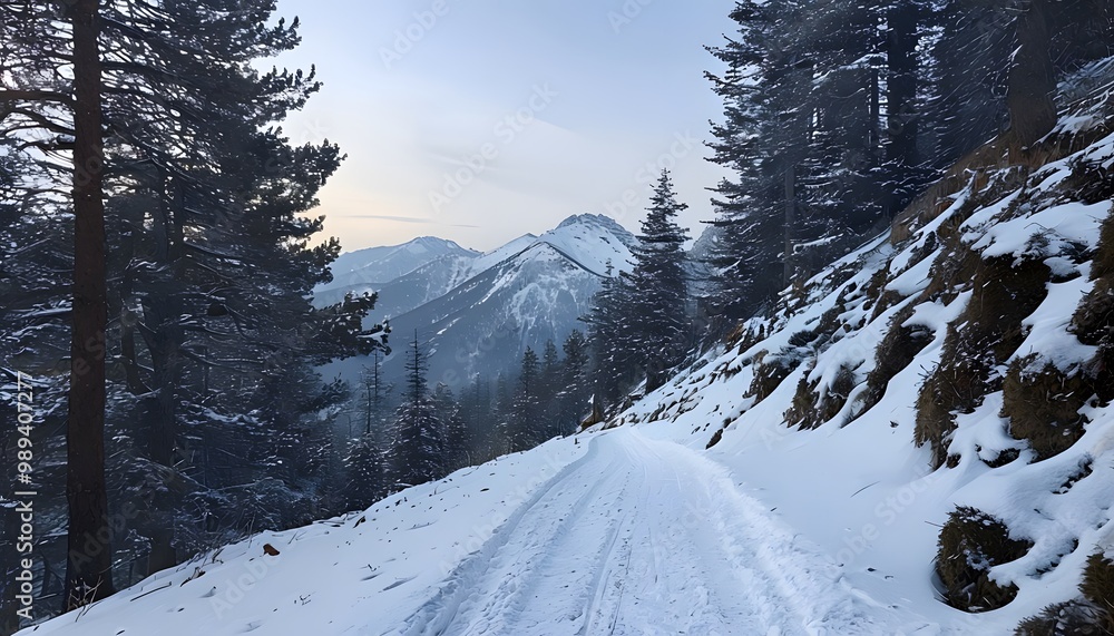 Fototapeta premium Snow-Covered Mountain Trail