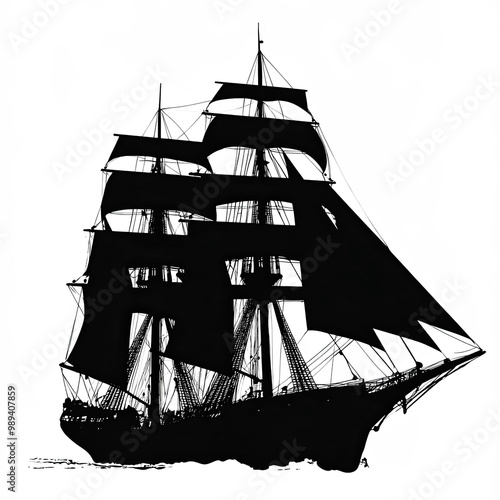 Clipper Ship Silhouette, Il...