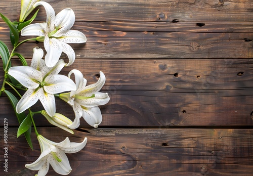 Easter Lilies on Rustic Wooden Background