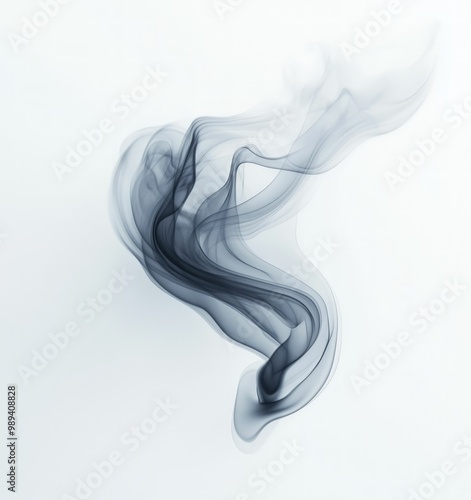 Abstract swirling grey smoke on white background.