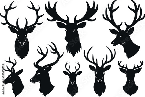 Cartoon vector black deer head silhouette clipart