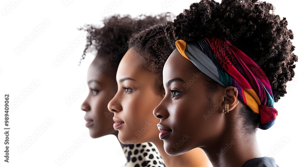 Obraz premium Vibrant Isolated Portrait of People of Color with Traditional Hairstyles on White Background
