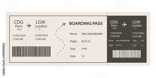 Airline boarding pass sample design. Plane ticket.