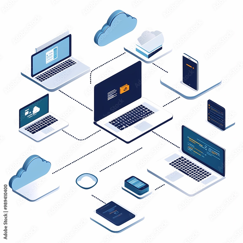 Cloud Workflow Technology and Storage Illustration Cloud Workflow Technology and Storage Illustration