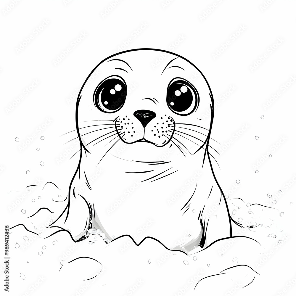 Obraz premium Cute Seal Illustration with Big Eyes