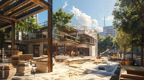 Construction Site with Building Under Development