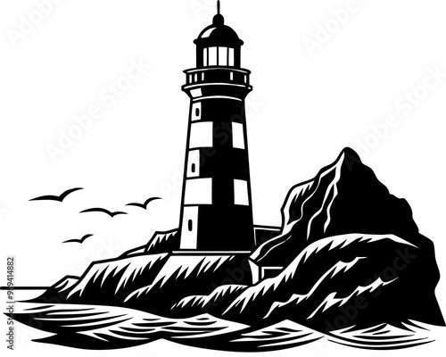 Lighthouse silhouette vector, Beach  Lighthouse Ocean Clipart ,Lighthouse svg,Lighthouse Clipar