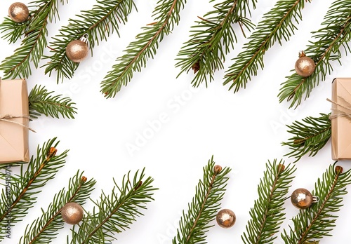 Wallpaper Mural Christmas Fir Branches Frame with Gifts & Ornaments Torontodigital.ca