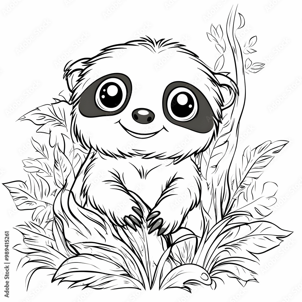 Cute Cartoon Sloth Illustration in Jungle Setting