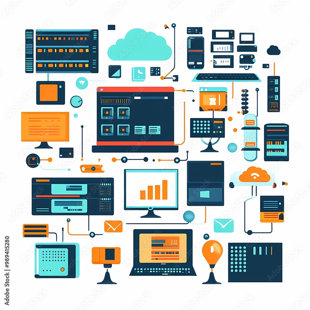 Flat Design Representation of Information Technology Elements Flat Design Representation of Information Technology Elements