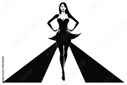 Silhouette of Female Model in Dramatic Catwalk Pose, Fashion Model Silhouette, Runway Fashion Silhouette, Dramatic Catwalk Silhouette Art photo